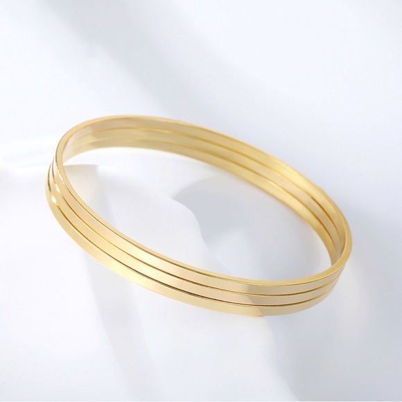 Trio Bangle Bracelet 14k Gold Plated Luxury Jewelry - Picture 4 of 12